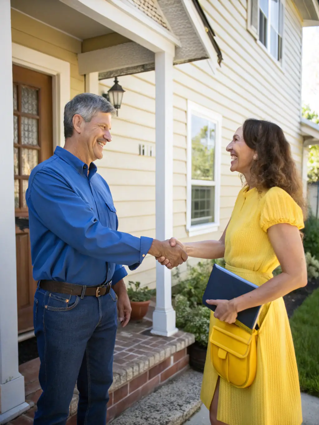 A handshake between a home service business owner and a satisfied customer, representing the successful closing of a deal facilitated by POPSales.