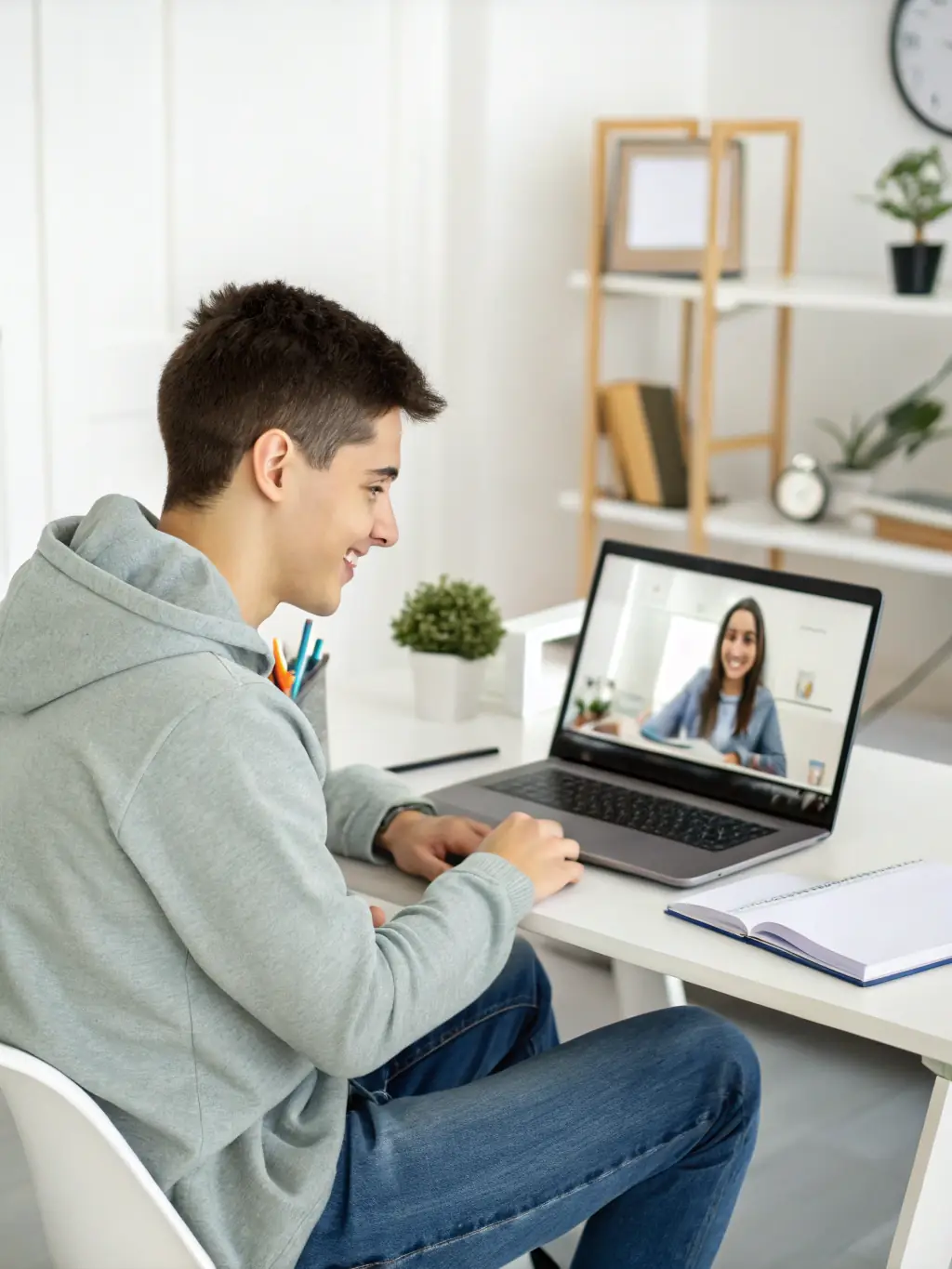 A close-up of a POPSales representative on a video call, thoroughly qualifying a lead.