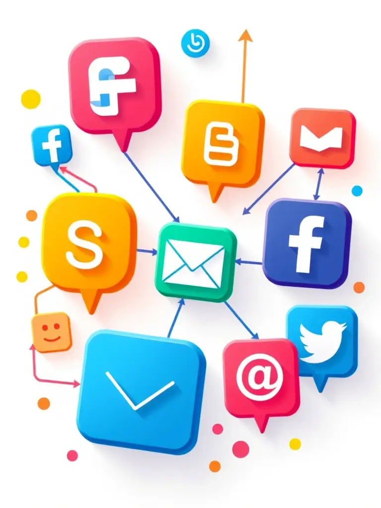 A collage of icons representing various digital marketing channels (SEO, PPC, Social Media) used by POPSales to generate traffic.