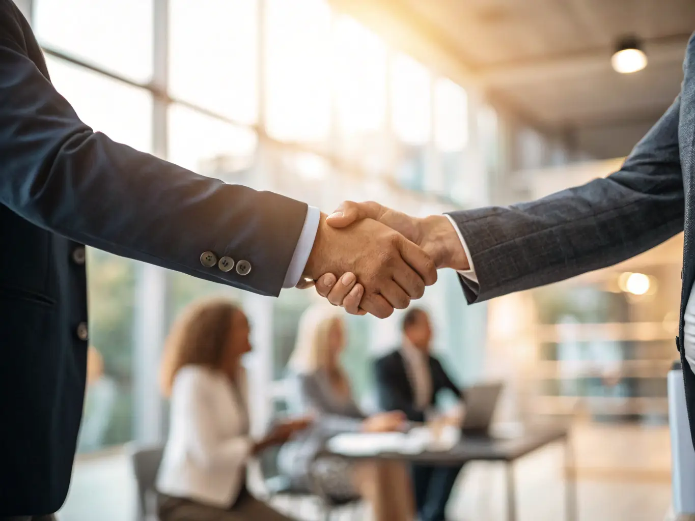 A close-up shot of a handshake between a POPSales representative and a home service business owner, symbolizing a strong and reliable partnership.